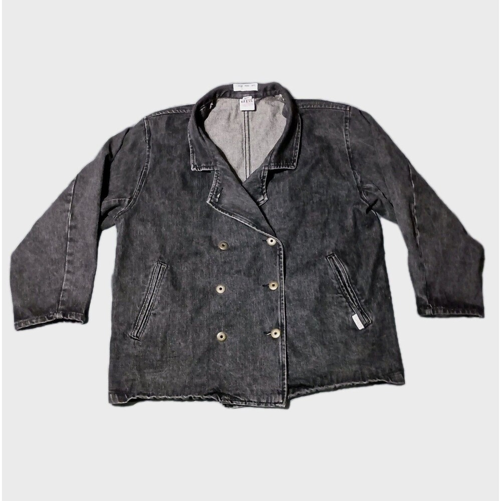 Vintage Guess Georges Marciano Denim Blazer Jacket USA Made 80s Double Breasted